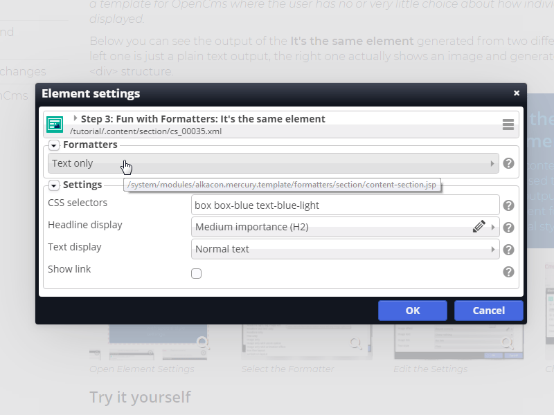 Change the Formatter (c) CC BY-NC-SA / Alkacon Software - http://alkacon.com Change the Formatter